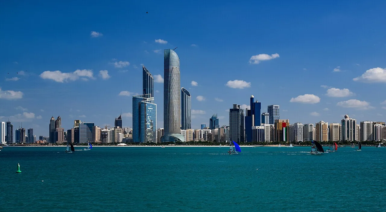 Abu Dhabi skyline across the water